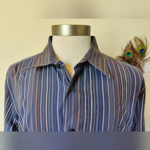 Express Design Studio striped 💙 men's button down dress shirt 🔘 (Large) 👔 - Picture 3 of 15